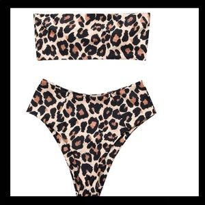 NWT OMKAGI Leopard Print Bandeau Bikini